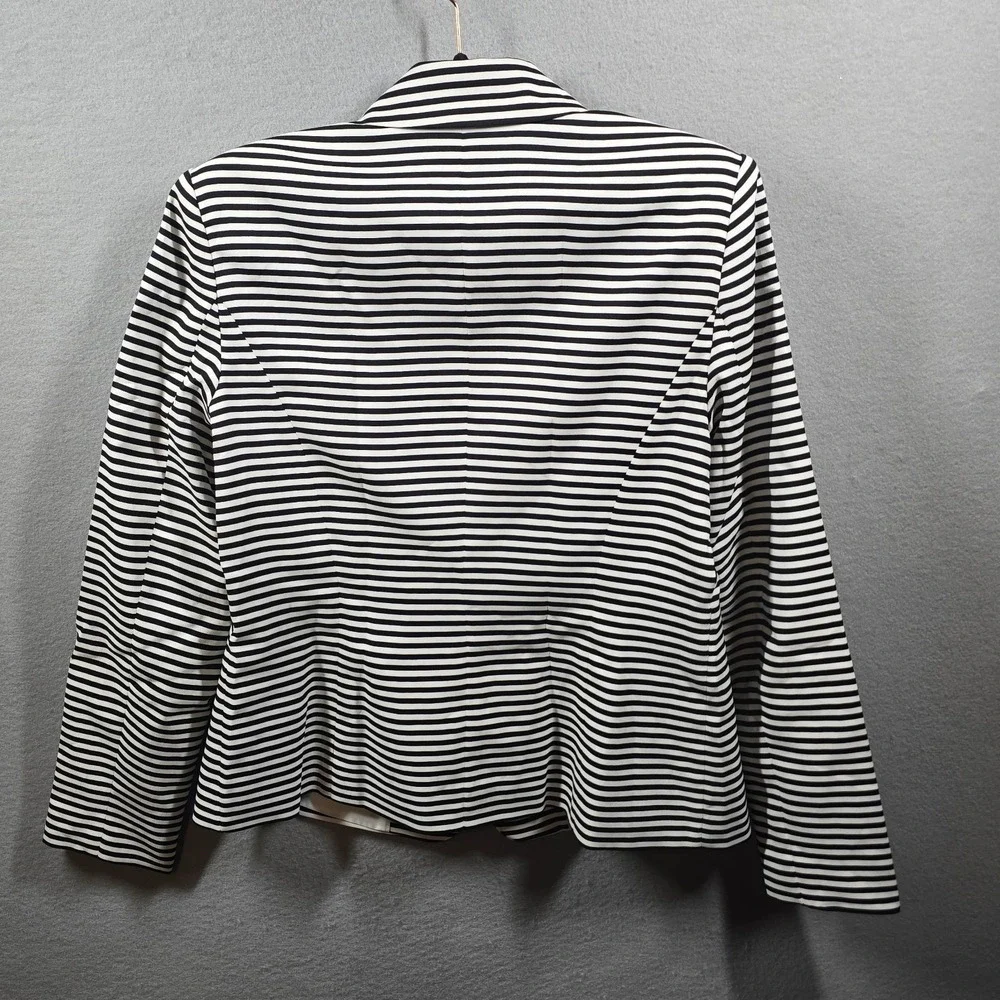 Calvin Klein Womens Blazer Size 8 Jacket Black White Striped One Button - Picture 2 of 9